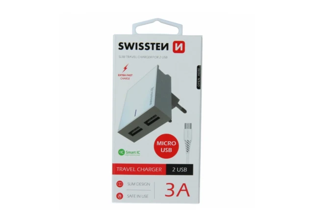 SWISSTEN CHARGER 2x USB 3A+MICRO USB 1,2 M WHITE