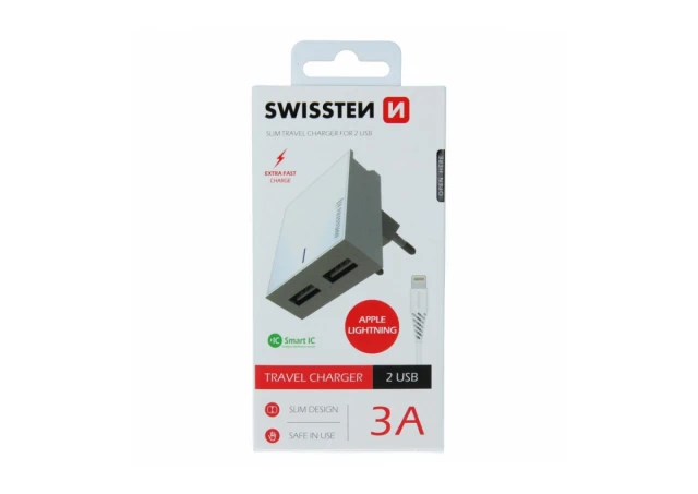 SWISSTEN TRAVEL CHARGER SMART IC WITH 2x USB 3A PO